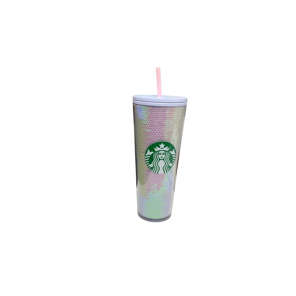 Starbucks Holiday Exclusive White Pink‎ Sequins 24oz Cold Cup Tumbler